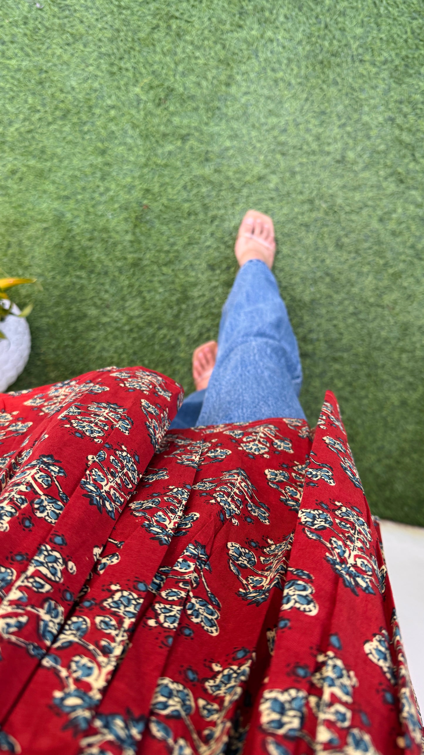 Cotton Brown Flared Printed Aliacut Peplum Top