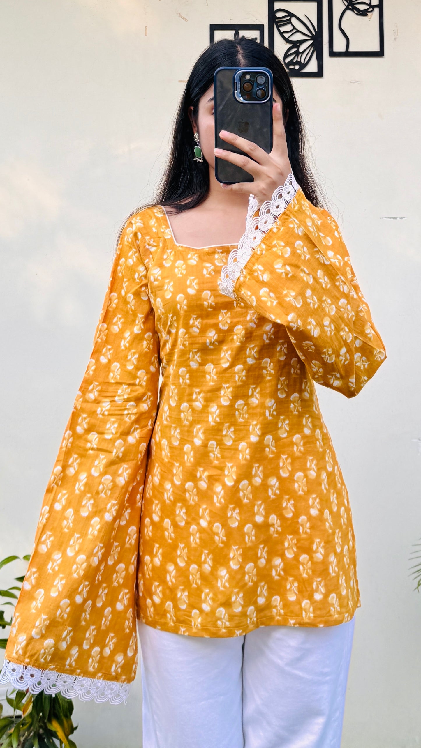 Cotton Square Neck Corset Back Short Kurti