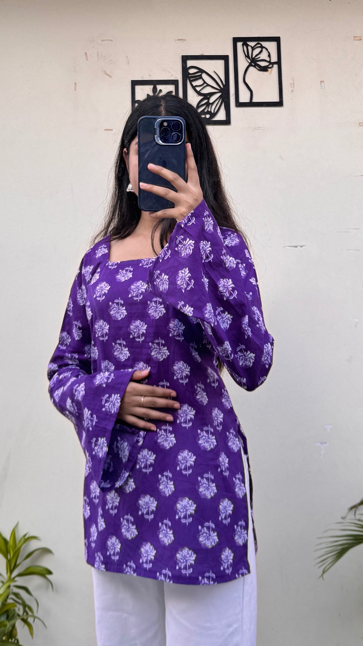 Cotton Square Neck Corset Back Short Kurti