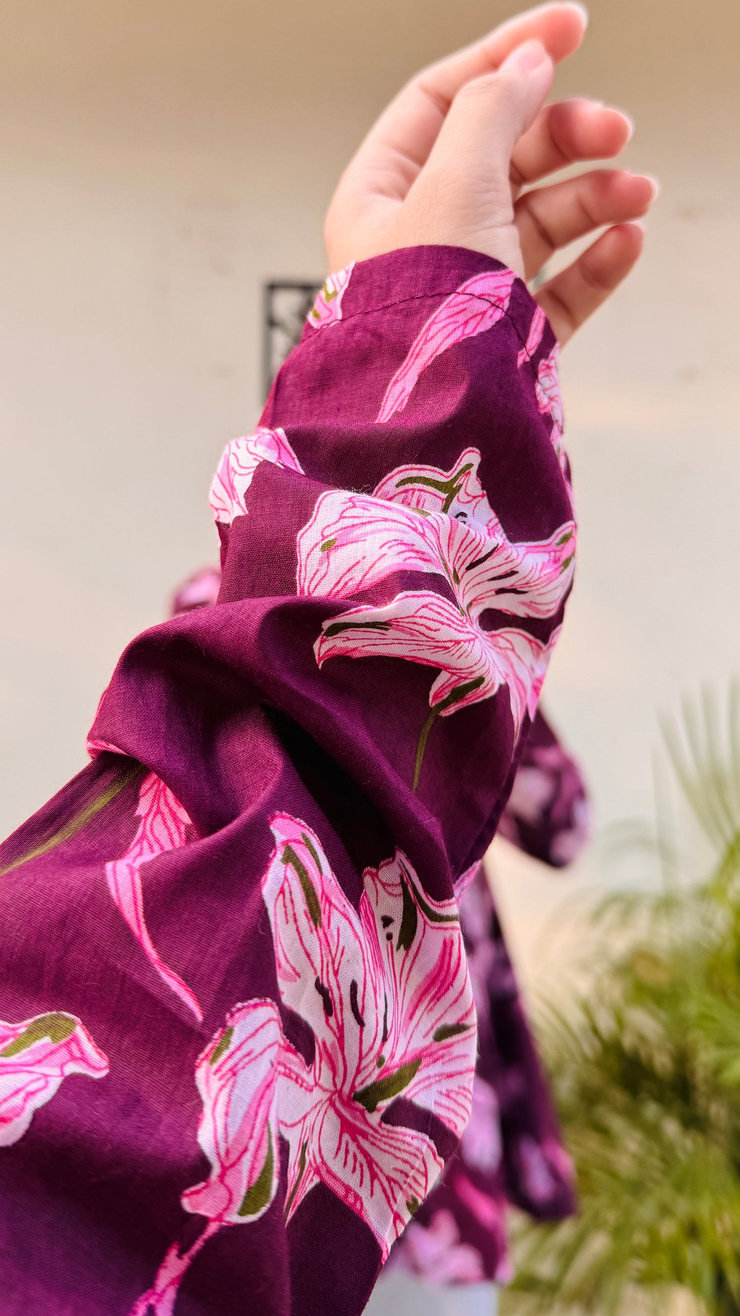 Cotton Wine Flared Printed Aliacut Peplum Top