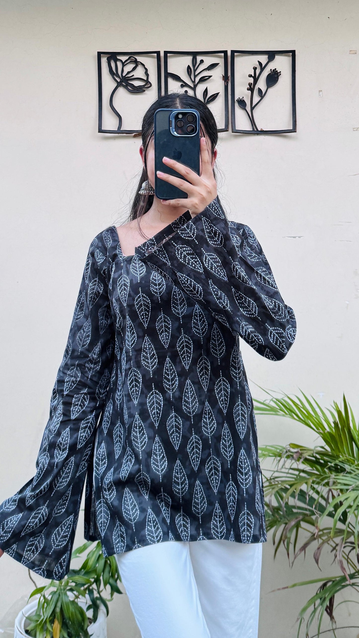 Cotton BellSleeves Back Crisscross Design Short Kurti