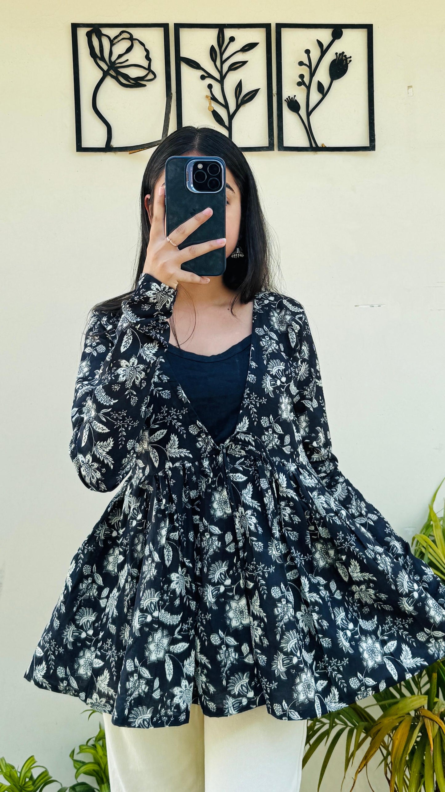 Cotton Flared Printed Full Sleeves Shrug Top