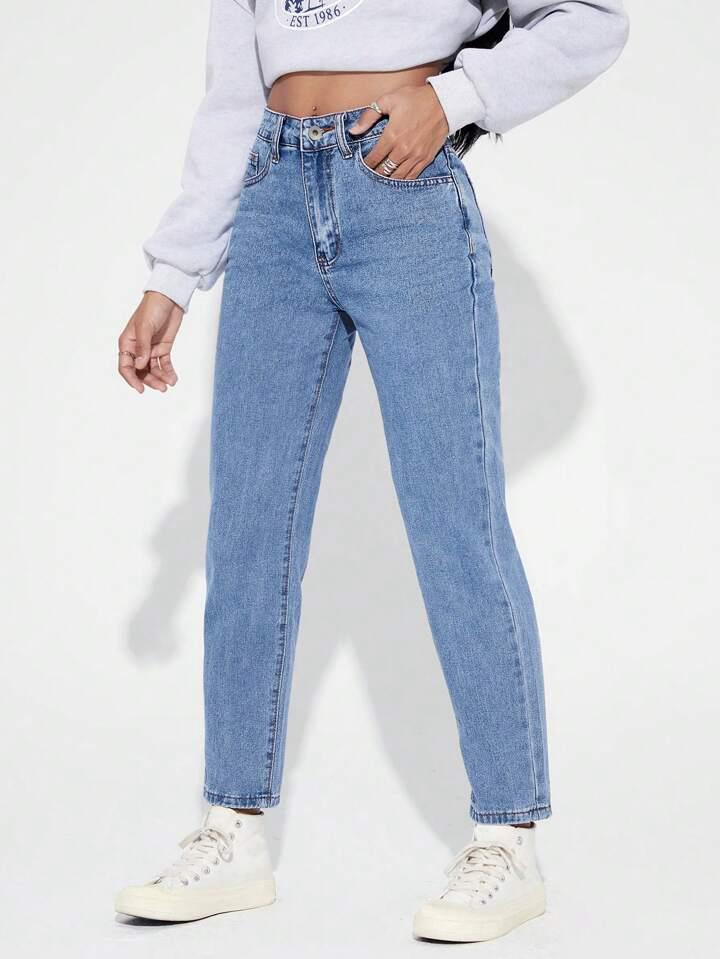 High Waist Ice Blue Mom Fit Denim Jeans
