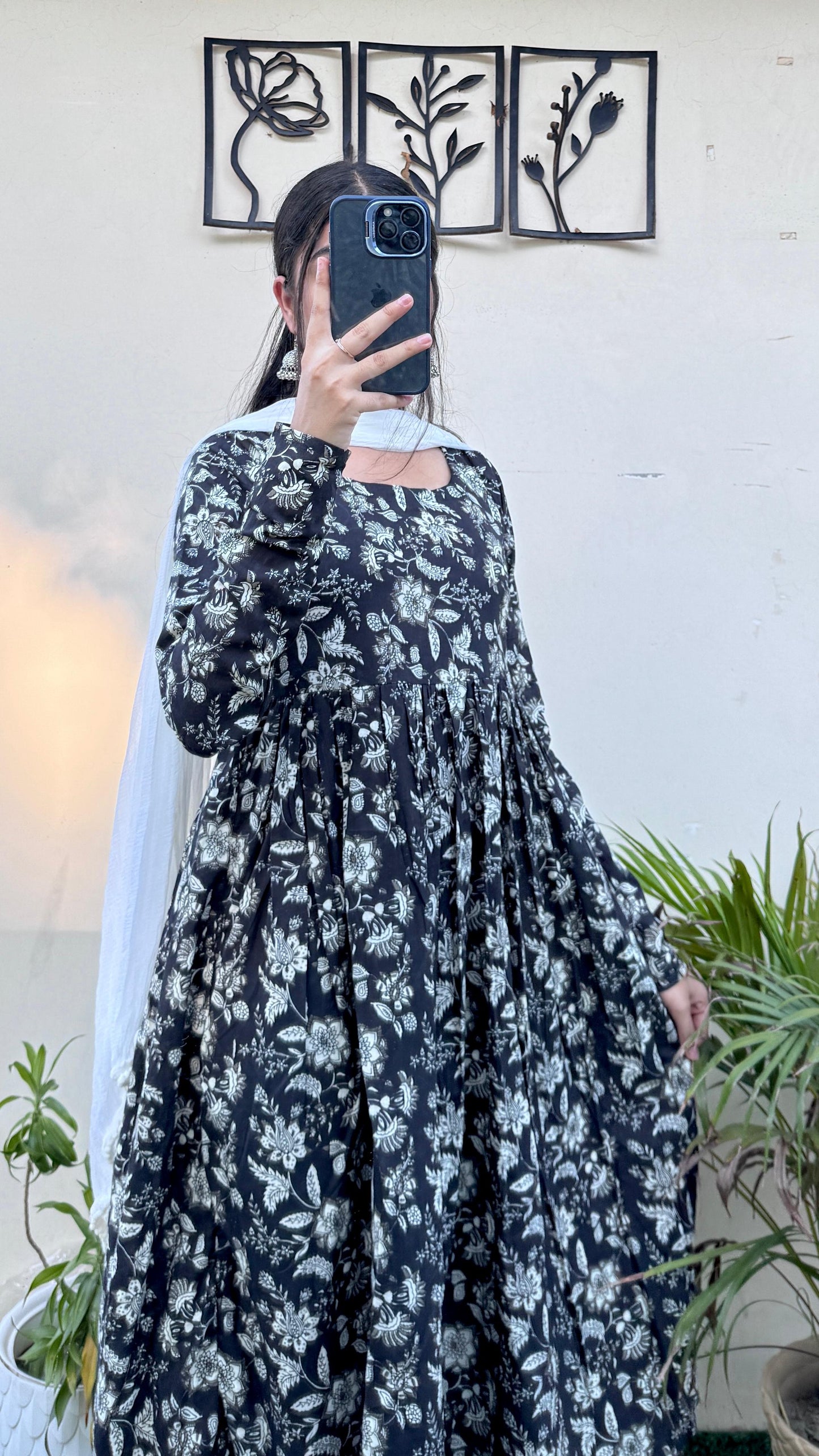Beautiful Cotton Full Sleeve Anarkali Suit Set (Kurta+Pant+Dupatta)