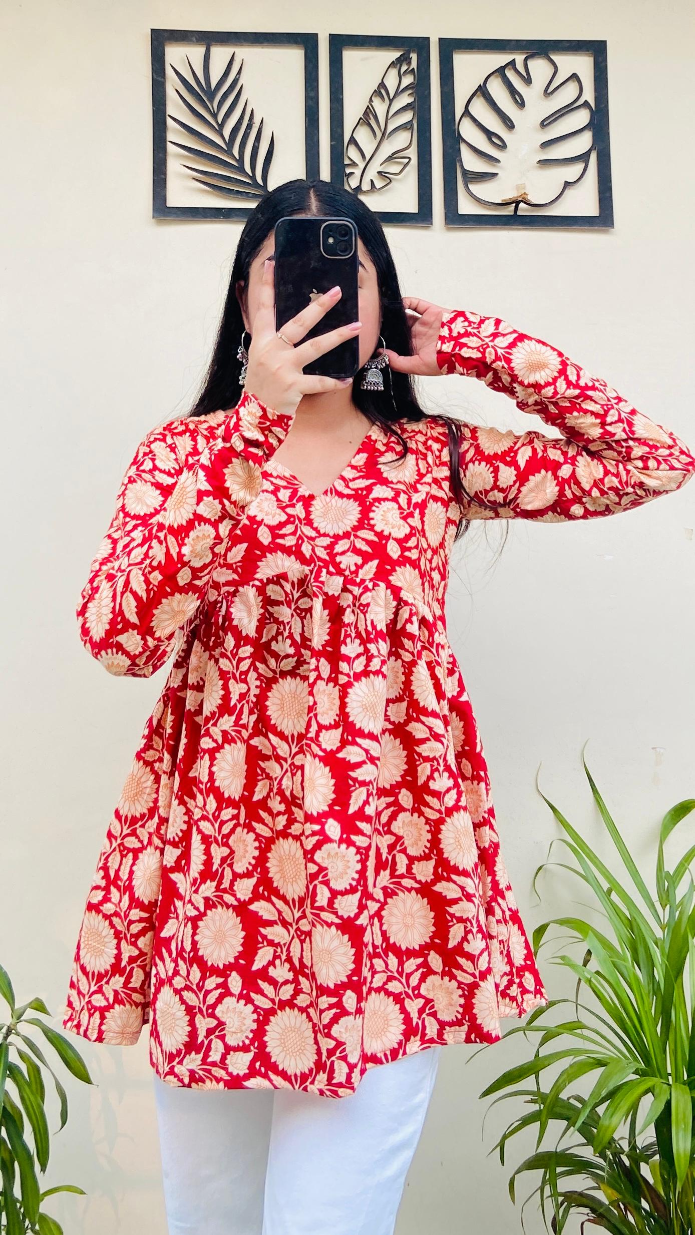 Cotton Flared Printed Aliacut Peplum Top