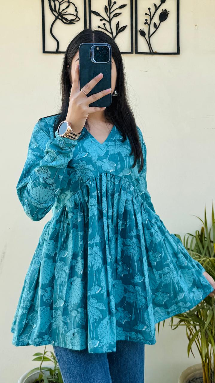Cotton Flared Printed Aliacut Peplum Top