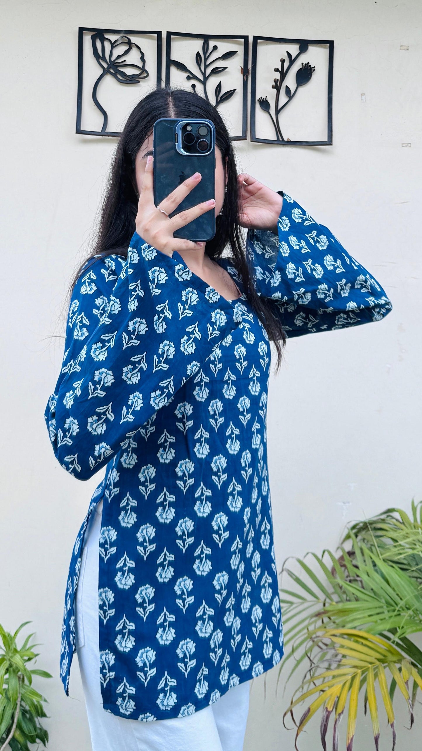 Cotton Square Neck Corset Back Short Kurti
