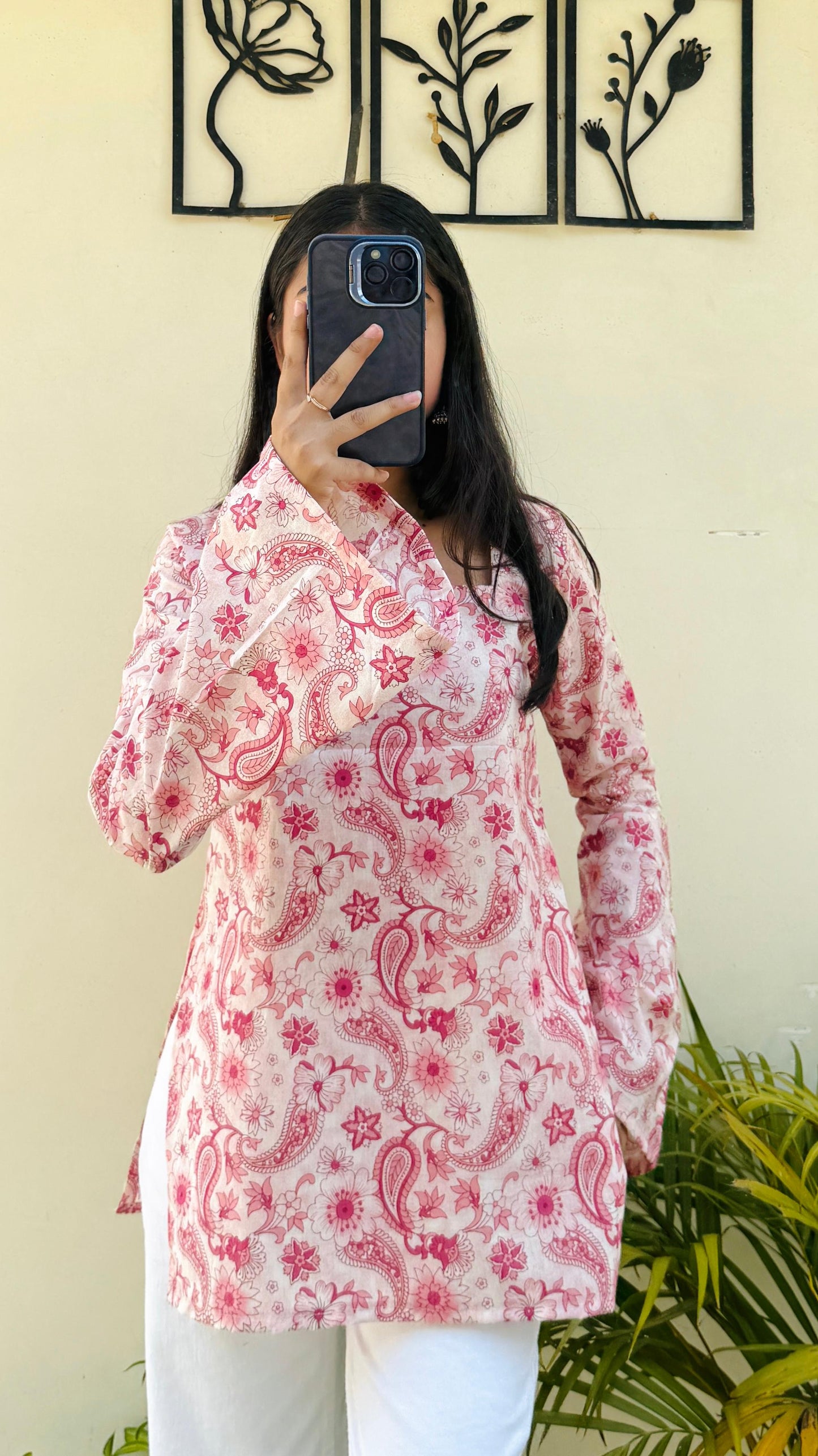Cotton Square Neck Bellsleeve Short Kurti