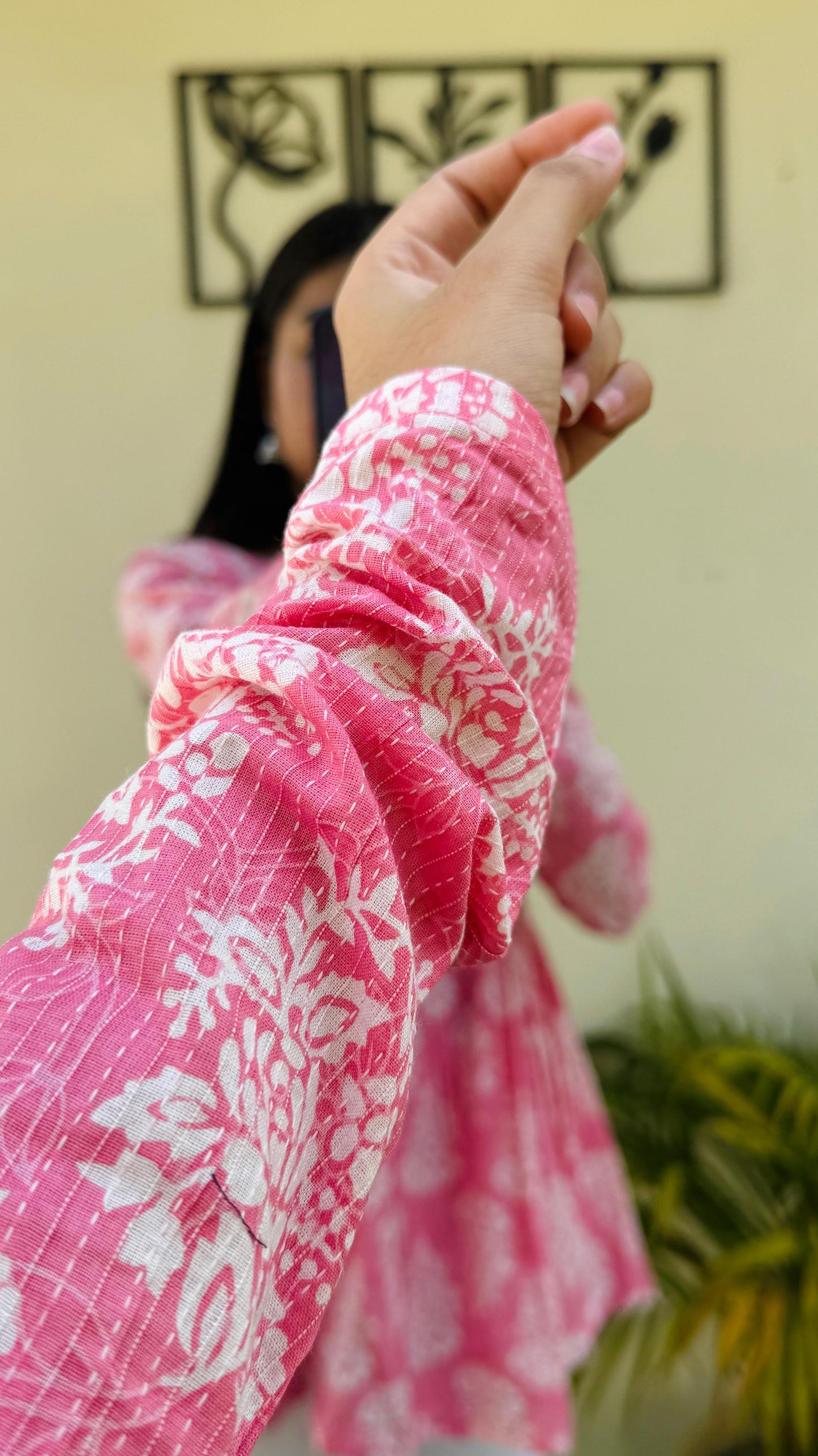 Katha Cotton Peach Flared Floral Print Aliacut Peplum Top