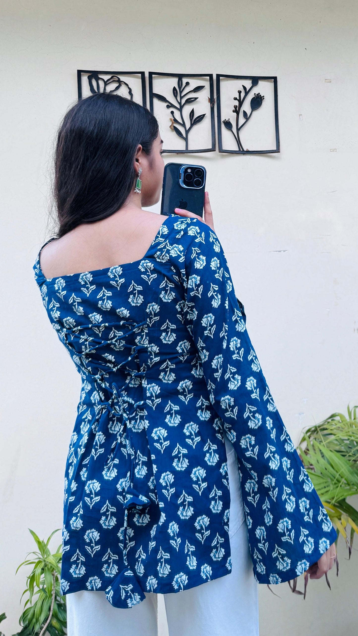 Cotton Square Neck Corset Back Short Kurti