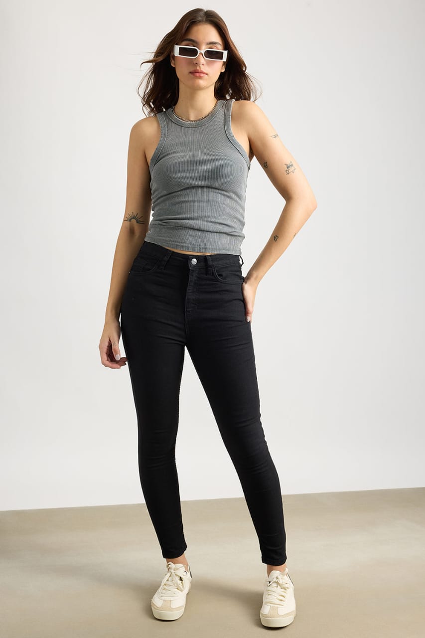 High Waist Black Skin Fit Denim Jeans