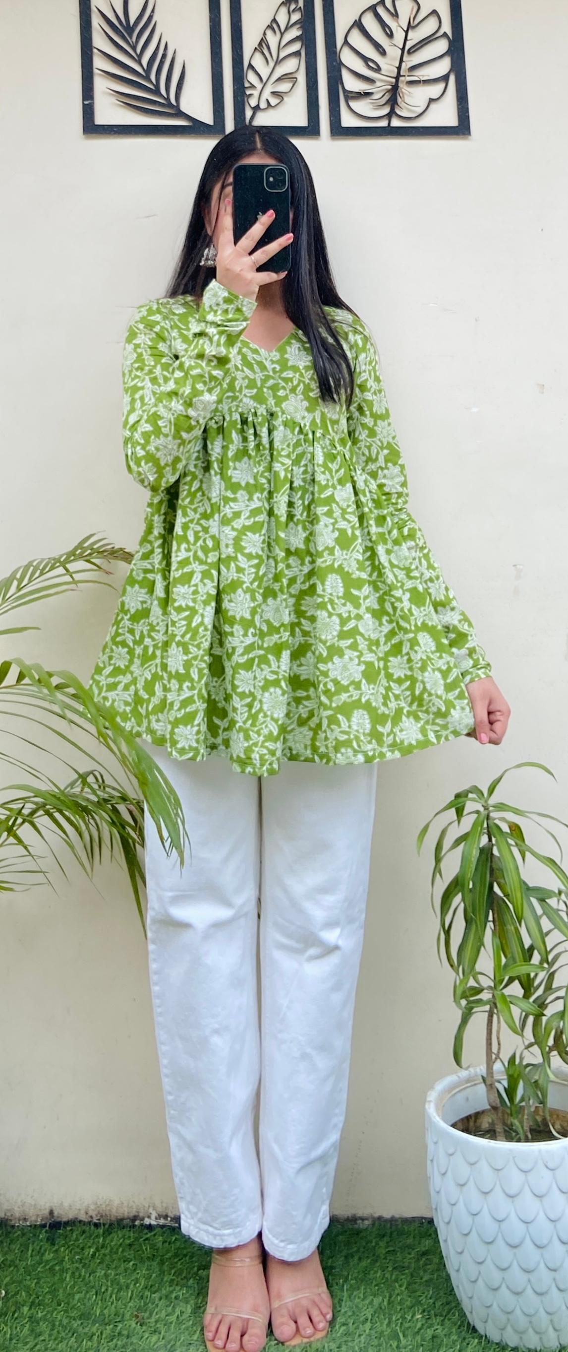 Cotton Flared Floral Print Aliacut Peplum Top