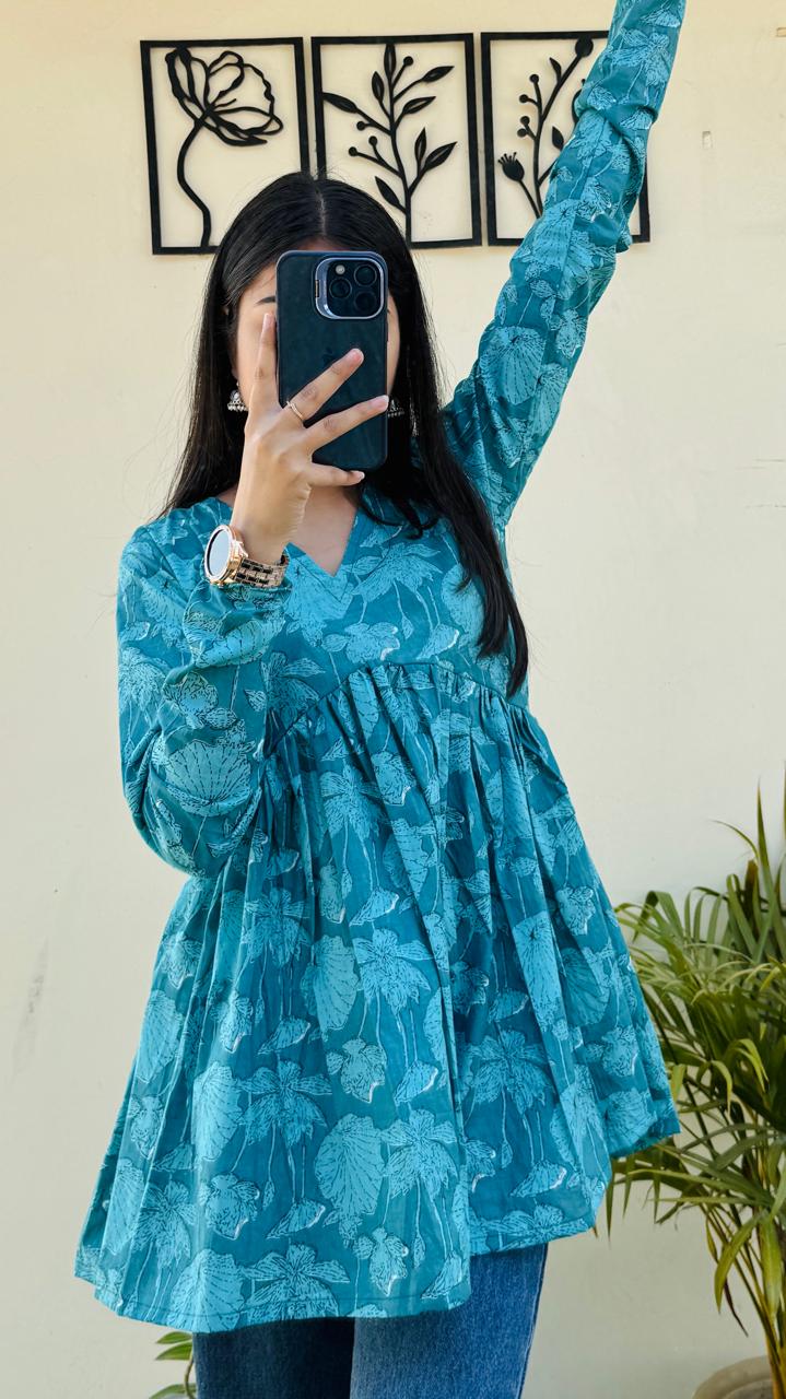 Cotton Flared Printed Aliacut Peplum Top