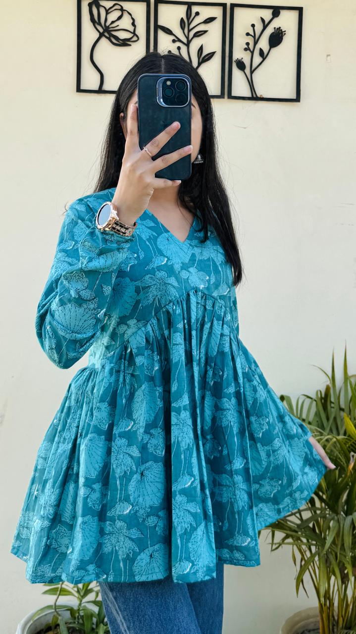Cotton Flared Printed Aliacut Peplum Top