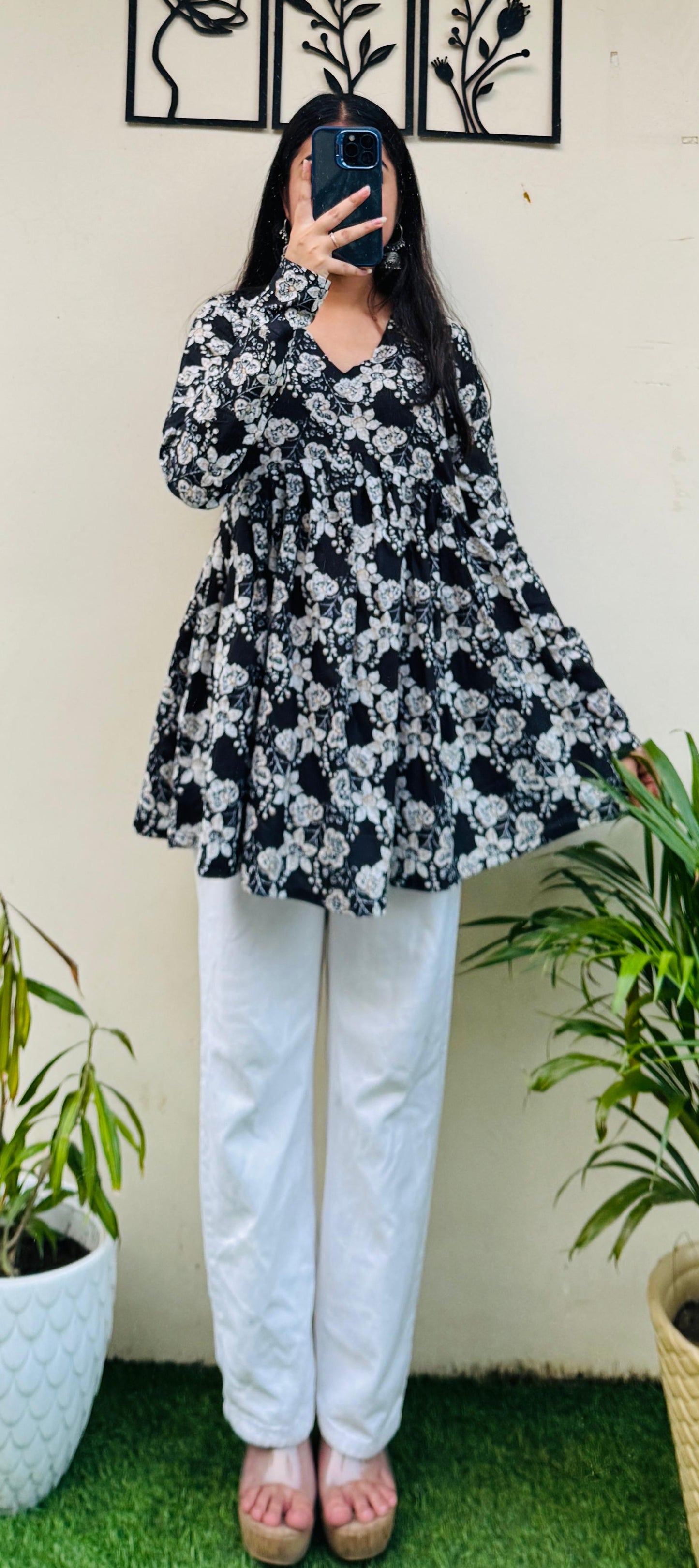 Cotton Flared Printed Aliacut Peplum Top