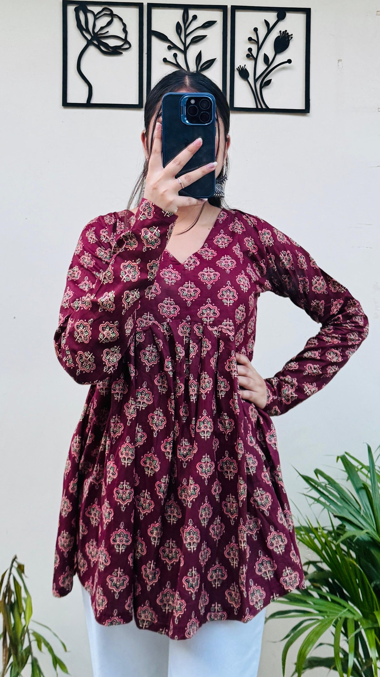 Cotton Flared Ajarakh Print Aliacut Peplum Top