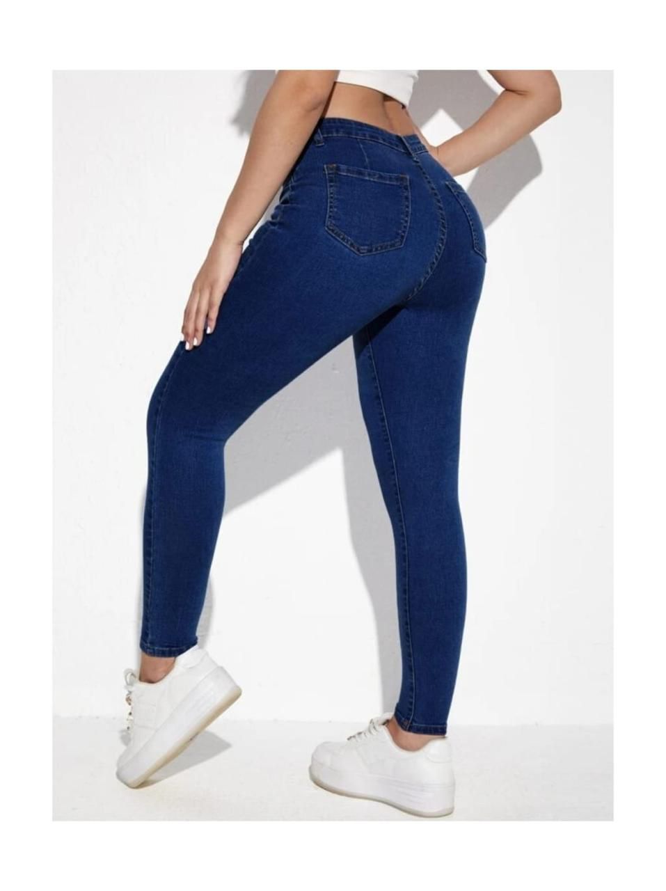High Waist Dark Blue Skin Fit Denim Jeans