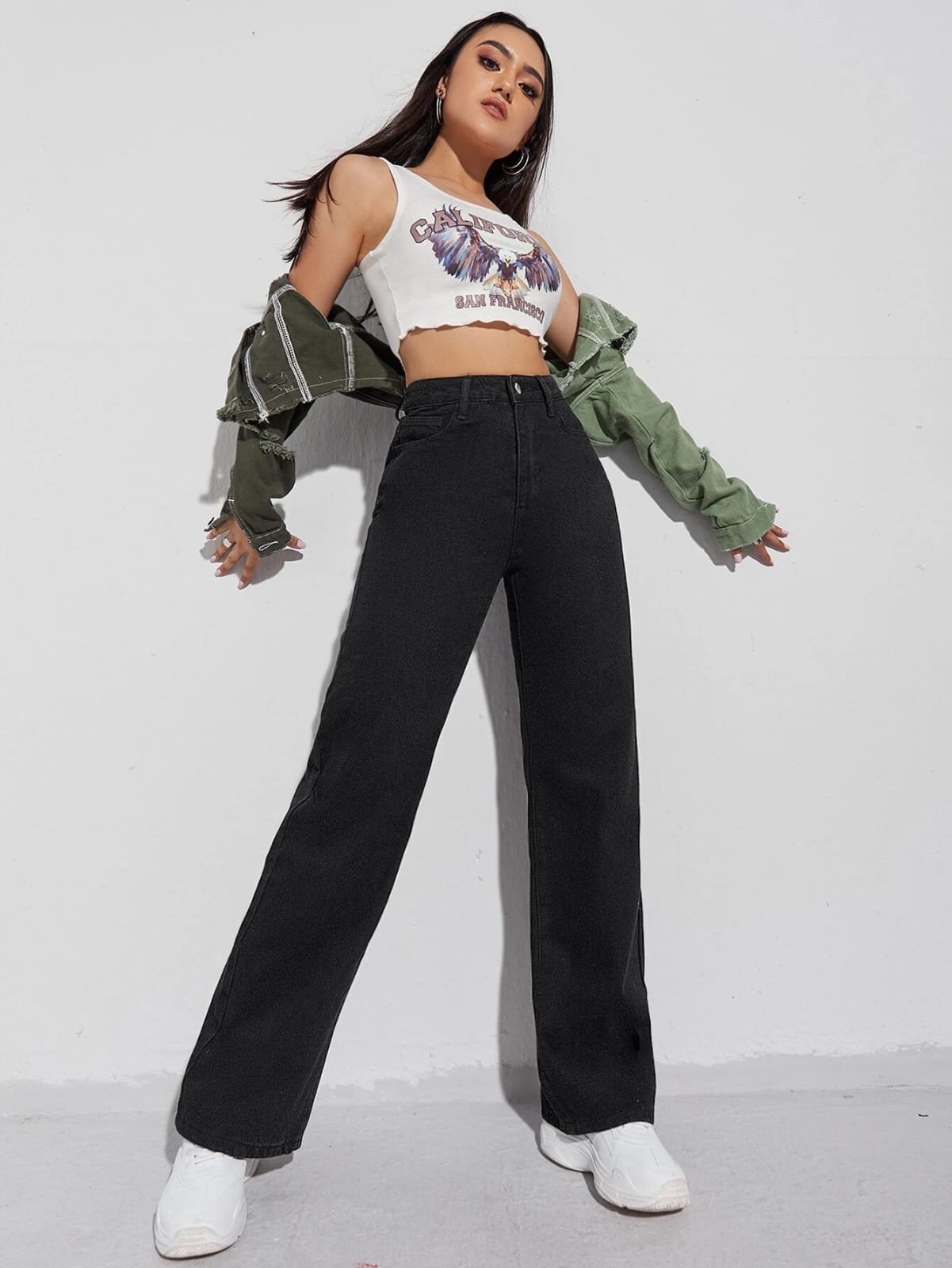 High Waist Black Wide Leg Denim