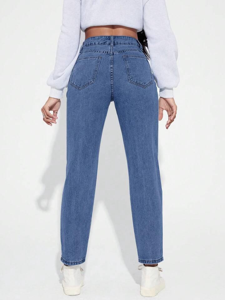 High Waist Stone Blue Mom Fit Denim Jeans