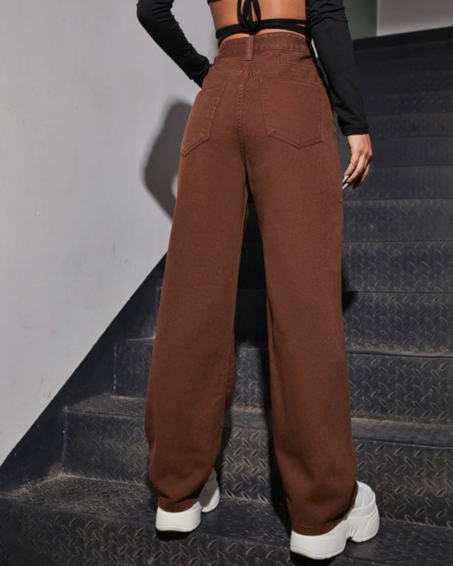 High Waist Brown Wide Leg Denim