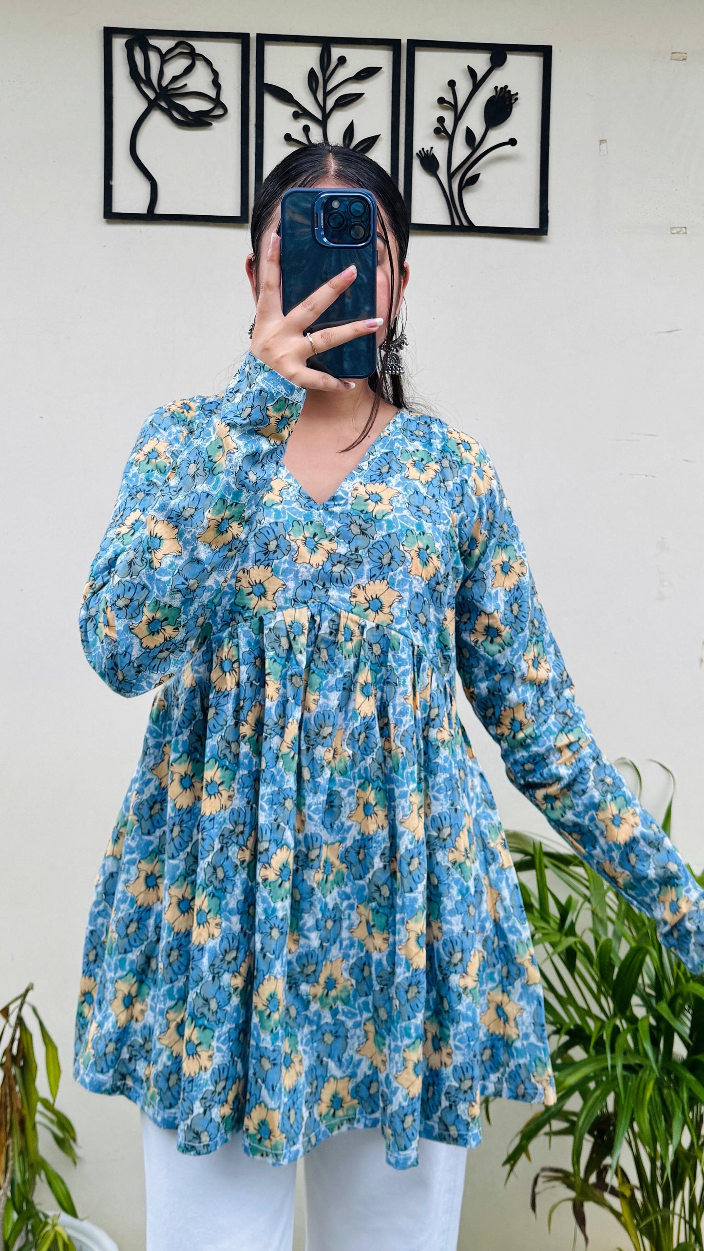 Cotton Flared Floral Print Aliacut Peplum Top