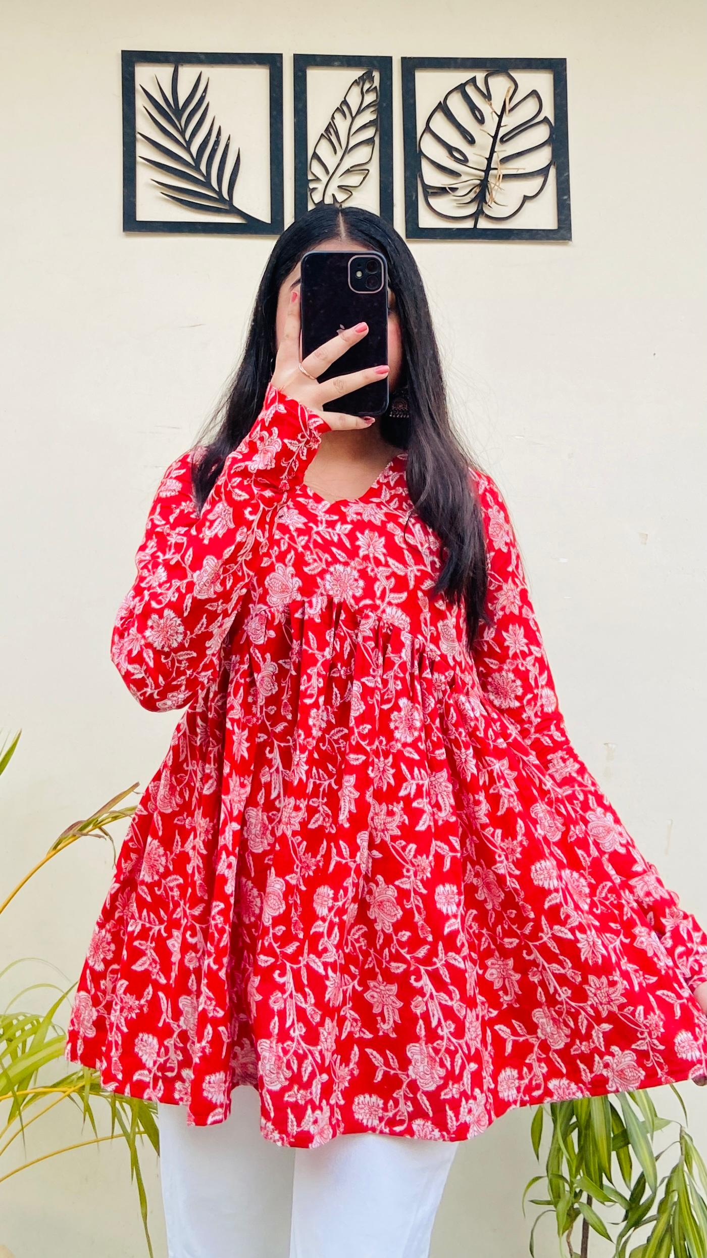 Cotton Flared Floral Print Aliacut Peplum Top