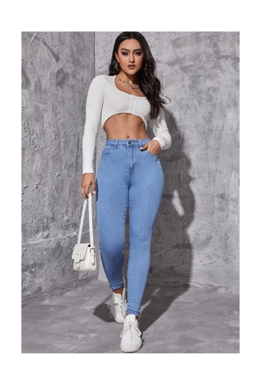 High Waist Ice Blue Skin Fit Denim Jeans