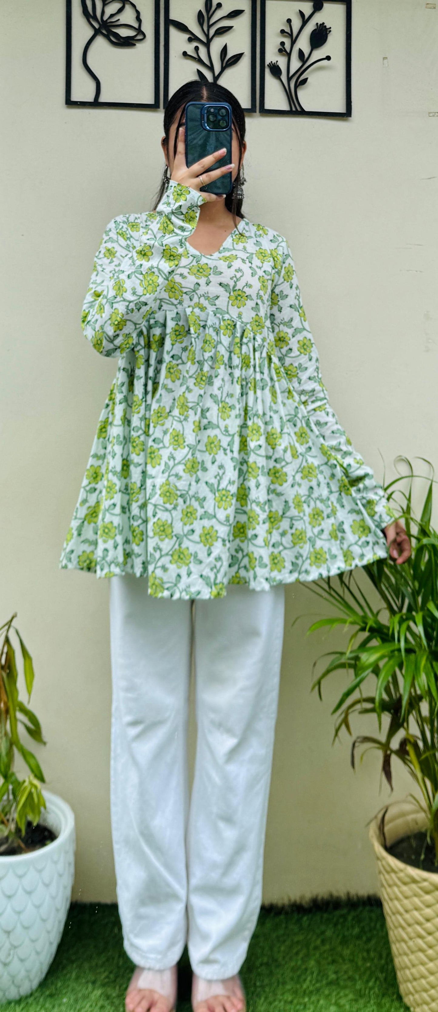 Cotton Flared Floral Print Aliacut Peplum Top