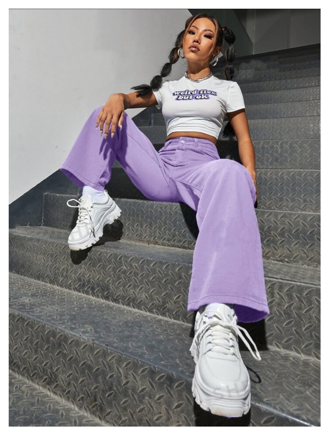 High Waist Lavender Wide Leg Denim