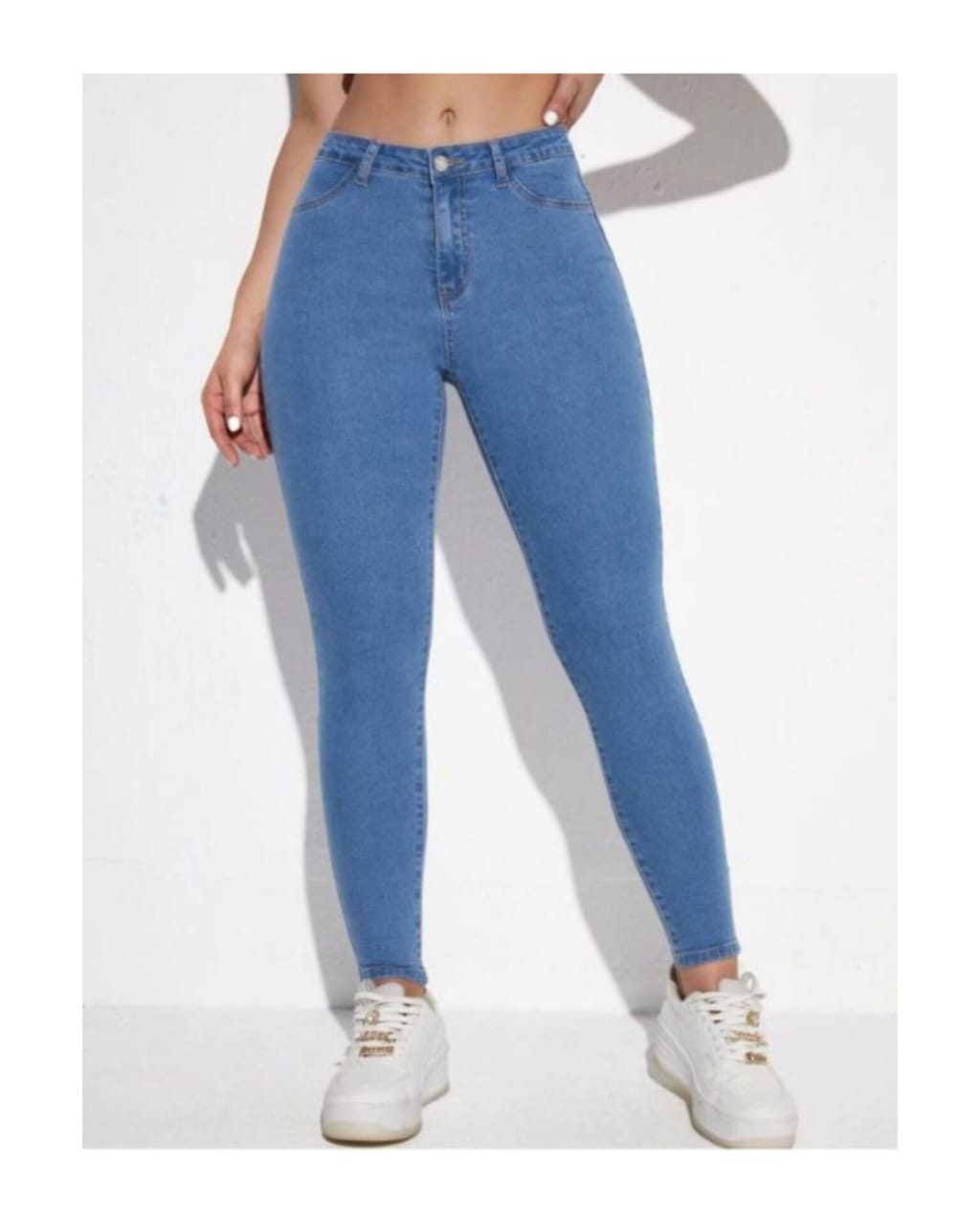 High Waist Stone Blue Skin Fit Denim Jeans