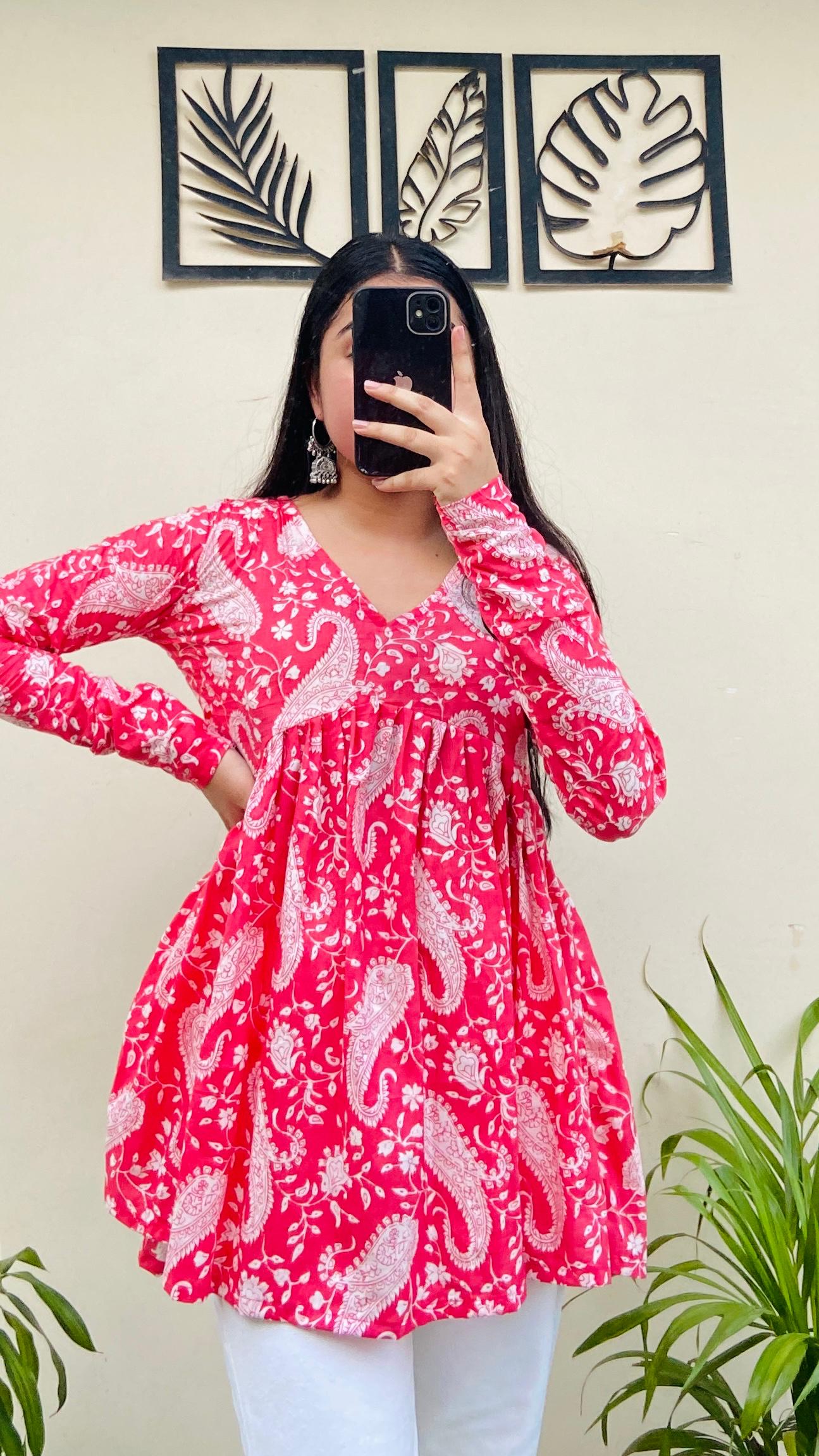 Cotton Flared Printed Aliacut Peplum Top