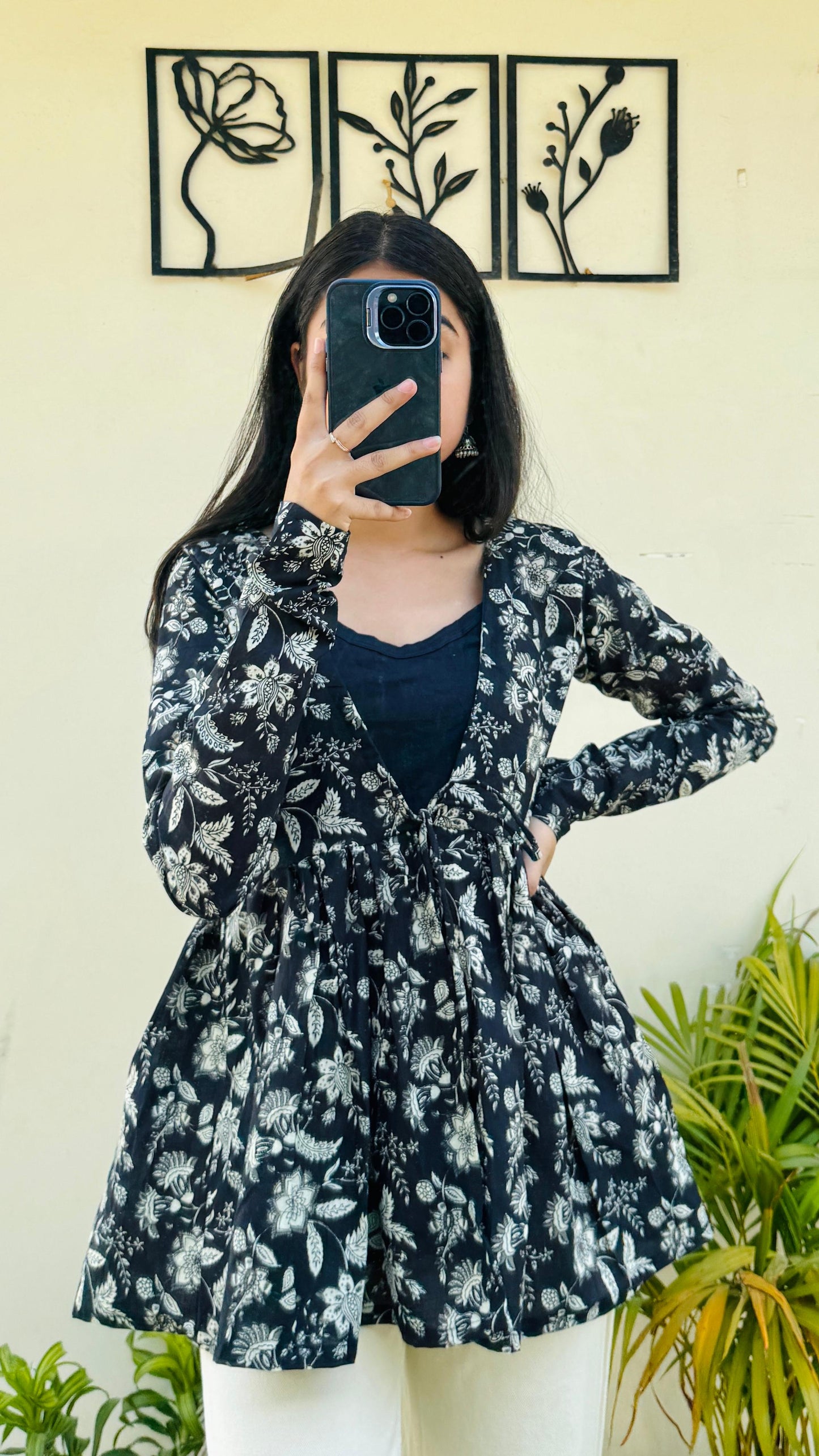 Cotton Flared Printed Full Sleeves Shrug Top