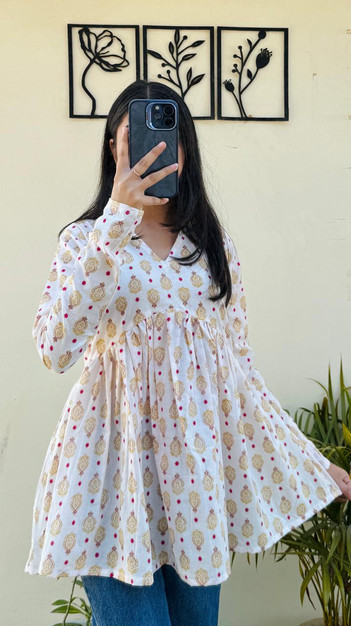Cotton Flared Printed Aliacut Peplum Top