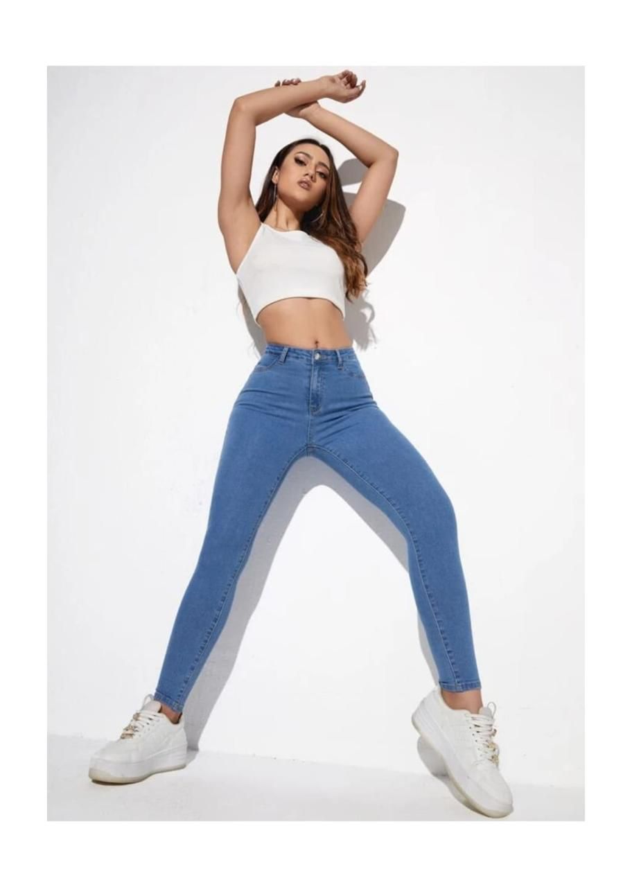High Waist Stone Blue Skin Fit Denim Jeans
