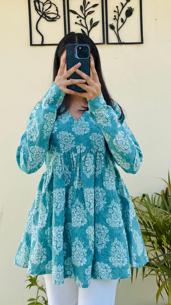 Katha Cotton Flared Floral Print Aliacut Peplum Top