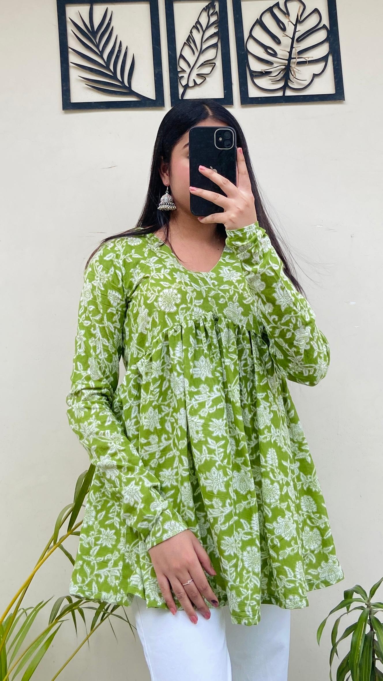 Cotton Flared Floral Print Aliacut Peplum Top