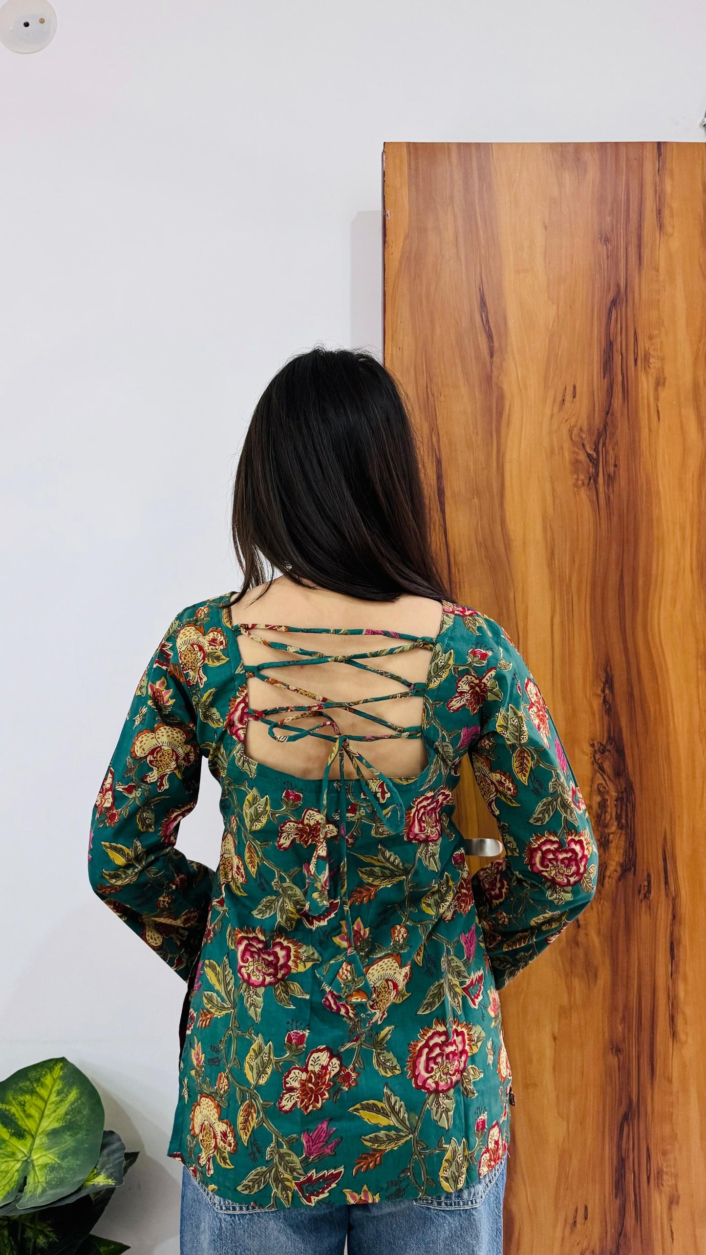 Cotton Bell Sleeves Back Crisscross Design Short Kurti