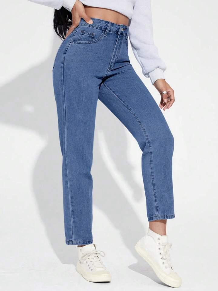 High Waist Stone Blue Mom Fit Denim Jeans