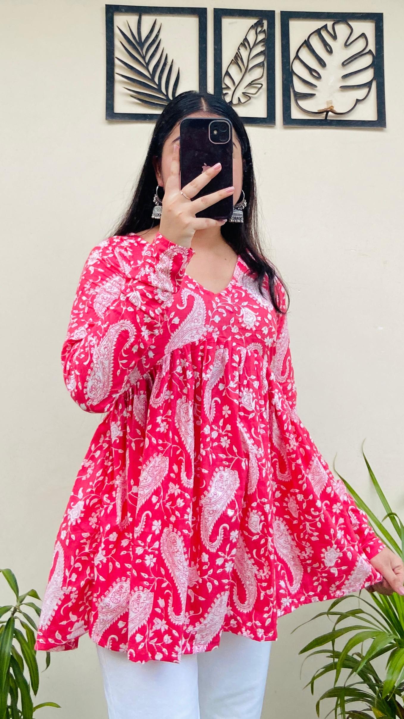 Cotton Flared Printed Aliacut Peplum Top