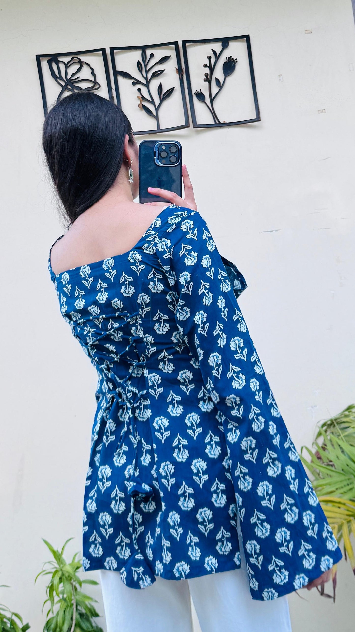 Cotton Square Neck Corset Back Short Kurti
