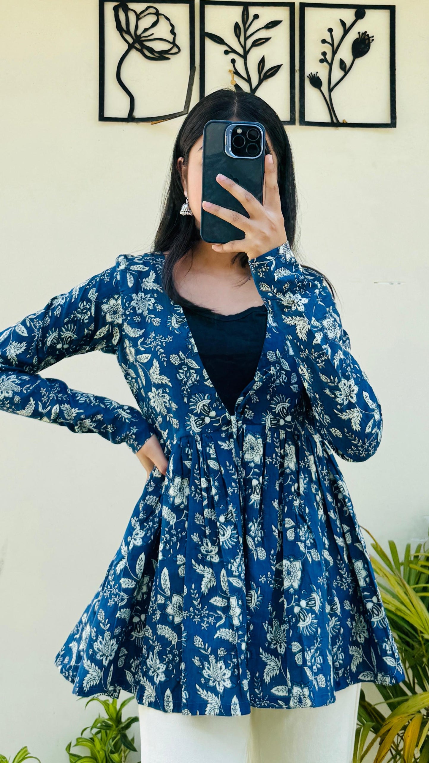 Cotton Flared Printed Full Sleeves Shrug Top