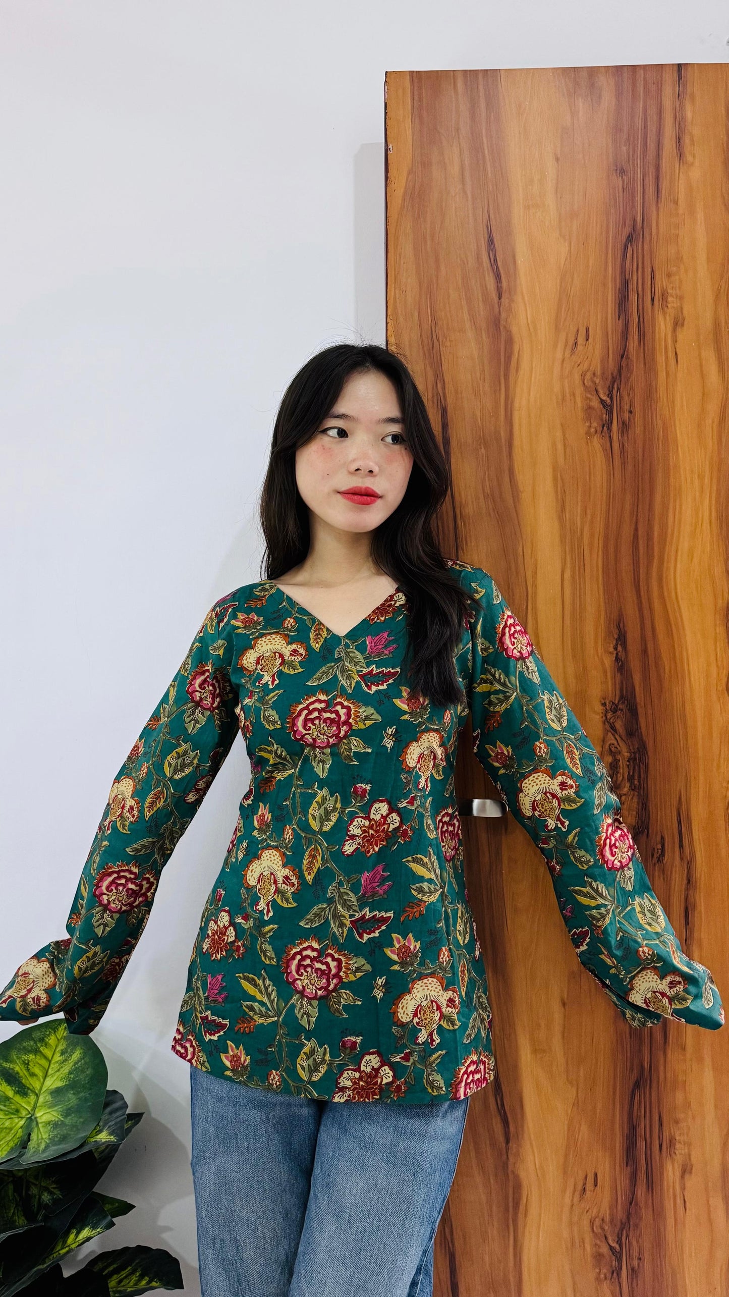 Cotton Bell Sleeves Back Crisscross Design Short Kurti