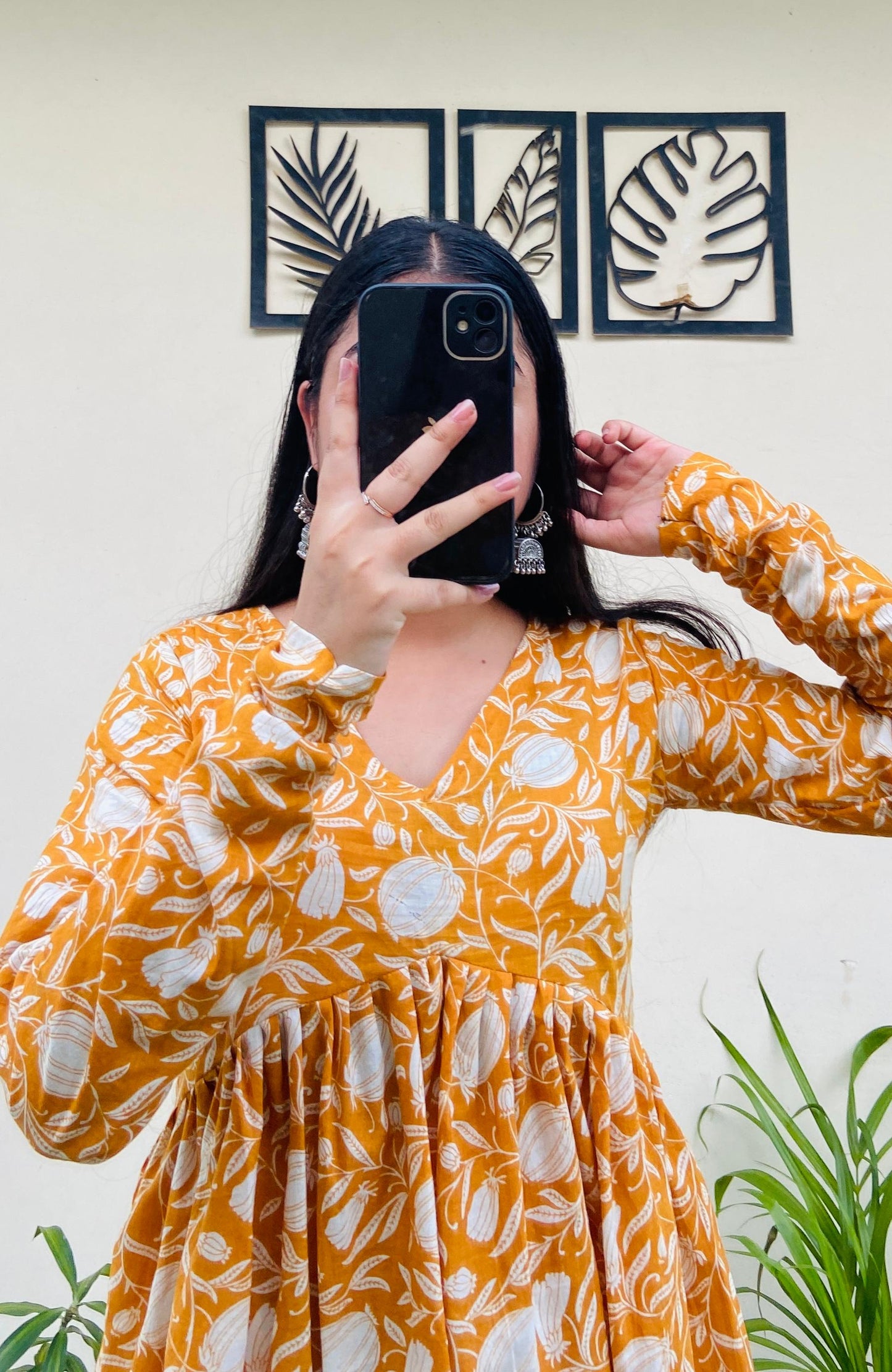 Cotton Flared Yellow Floral Print Aliacut Peplum Top