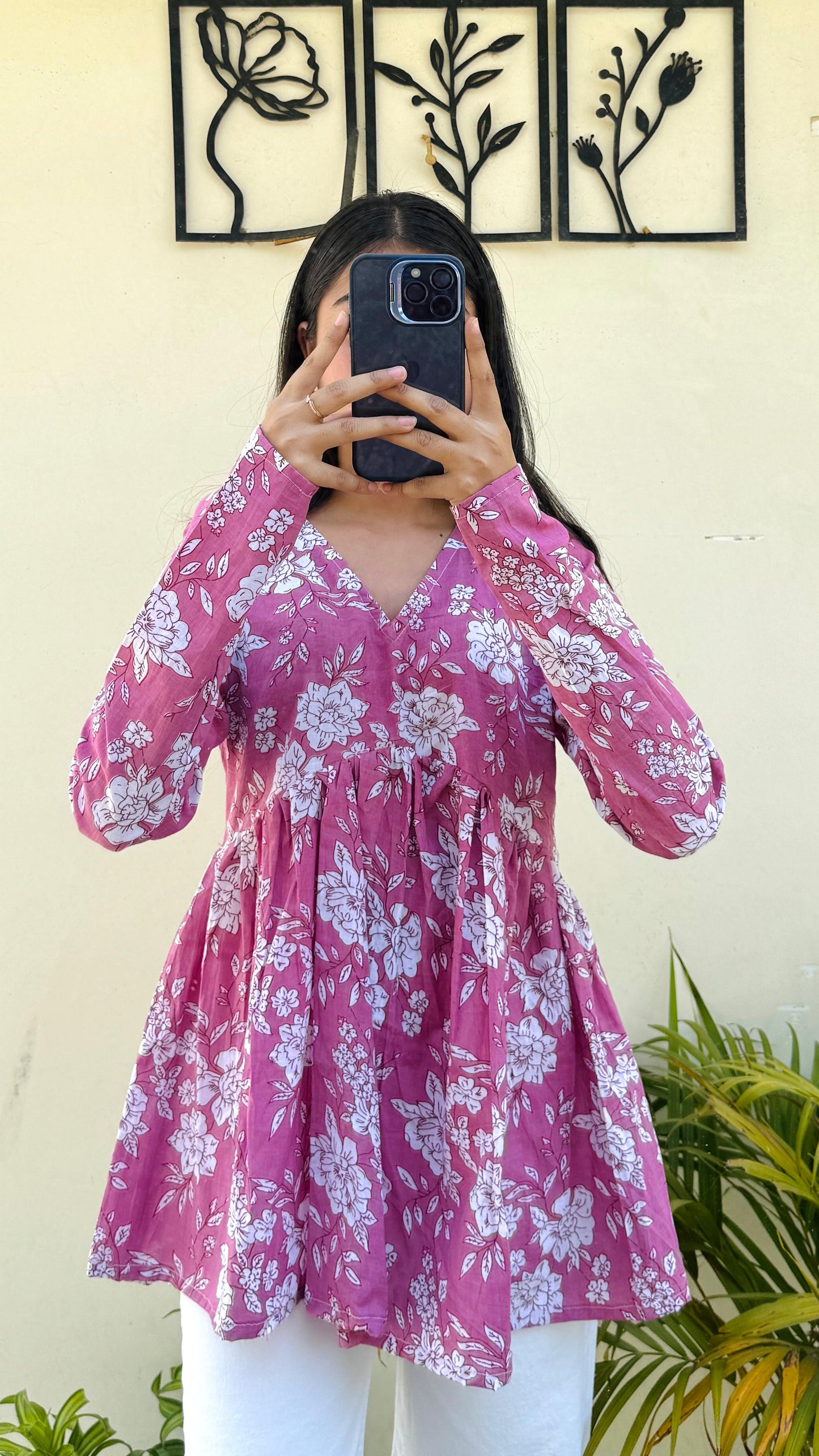 Cotton Pink Flared Floral Print Aliacut Peplum Top