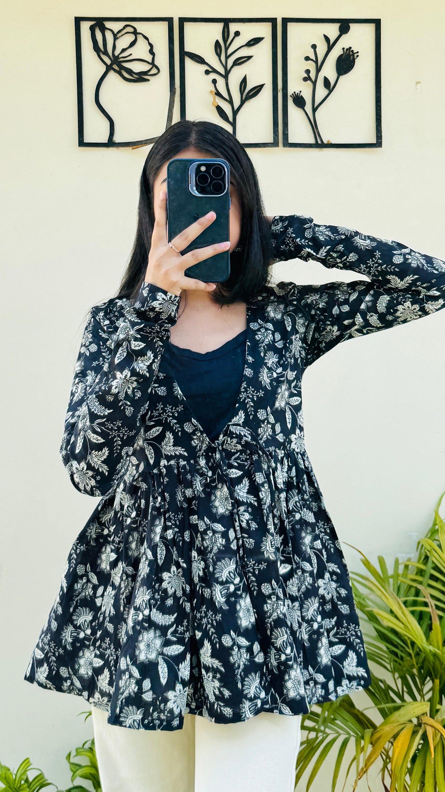 Cotton Flared Printed Full Sleeves Shrug Top
