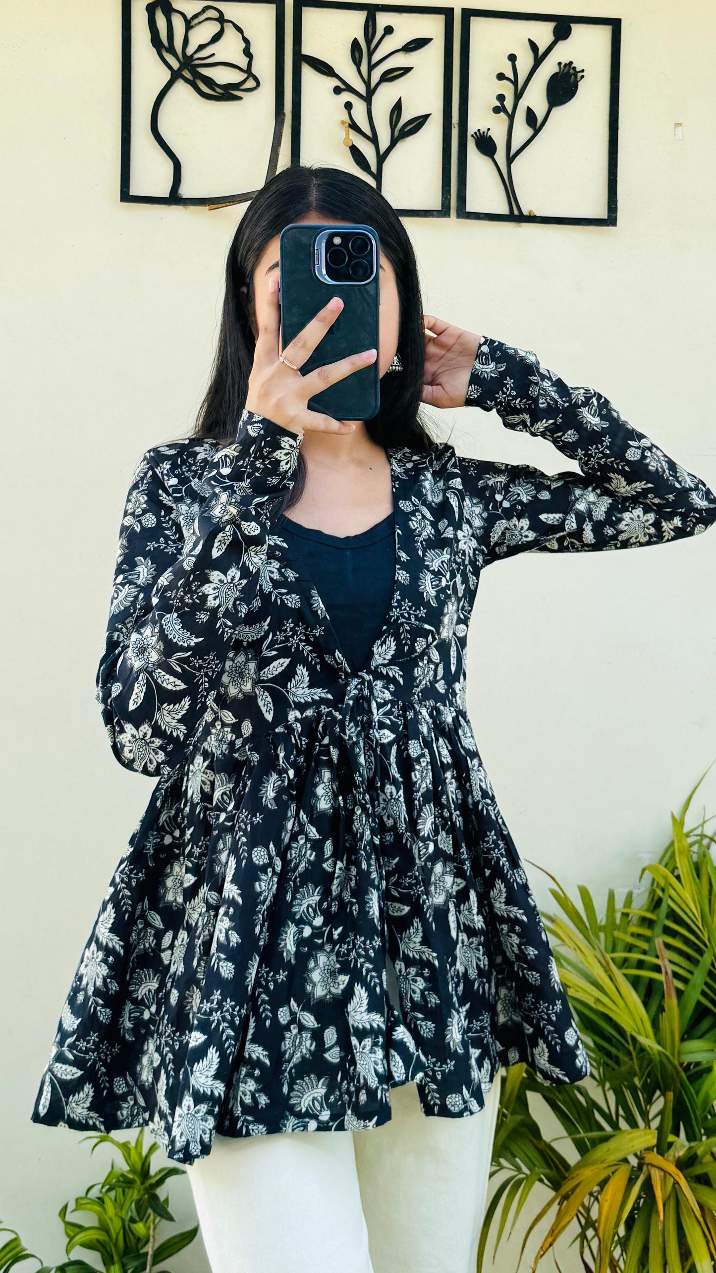 Cotton Flared Printed Full Sleeves Shrug Top