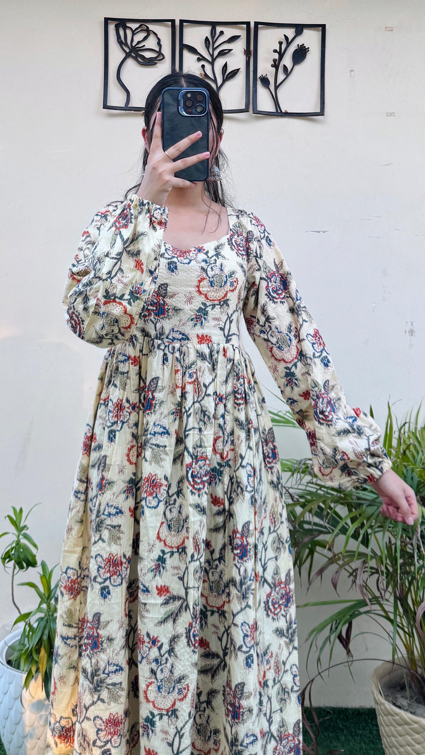 Katha Cotton Balloon Sleeves Long Kurti