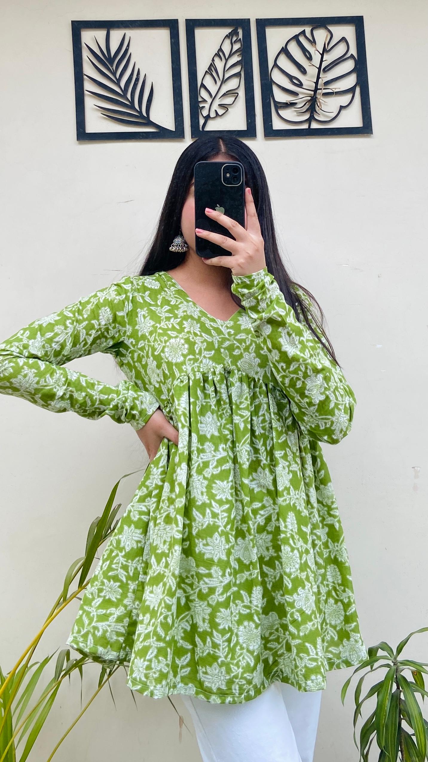 Cotton Flared Floral Print Aliacut Peplum Top