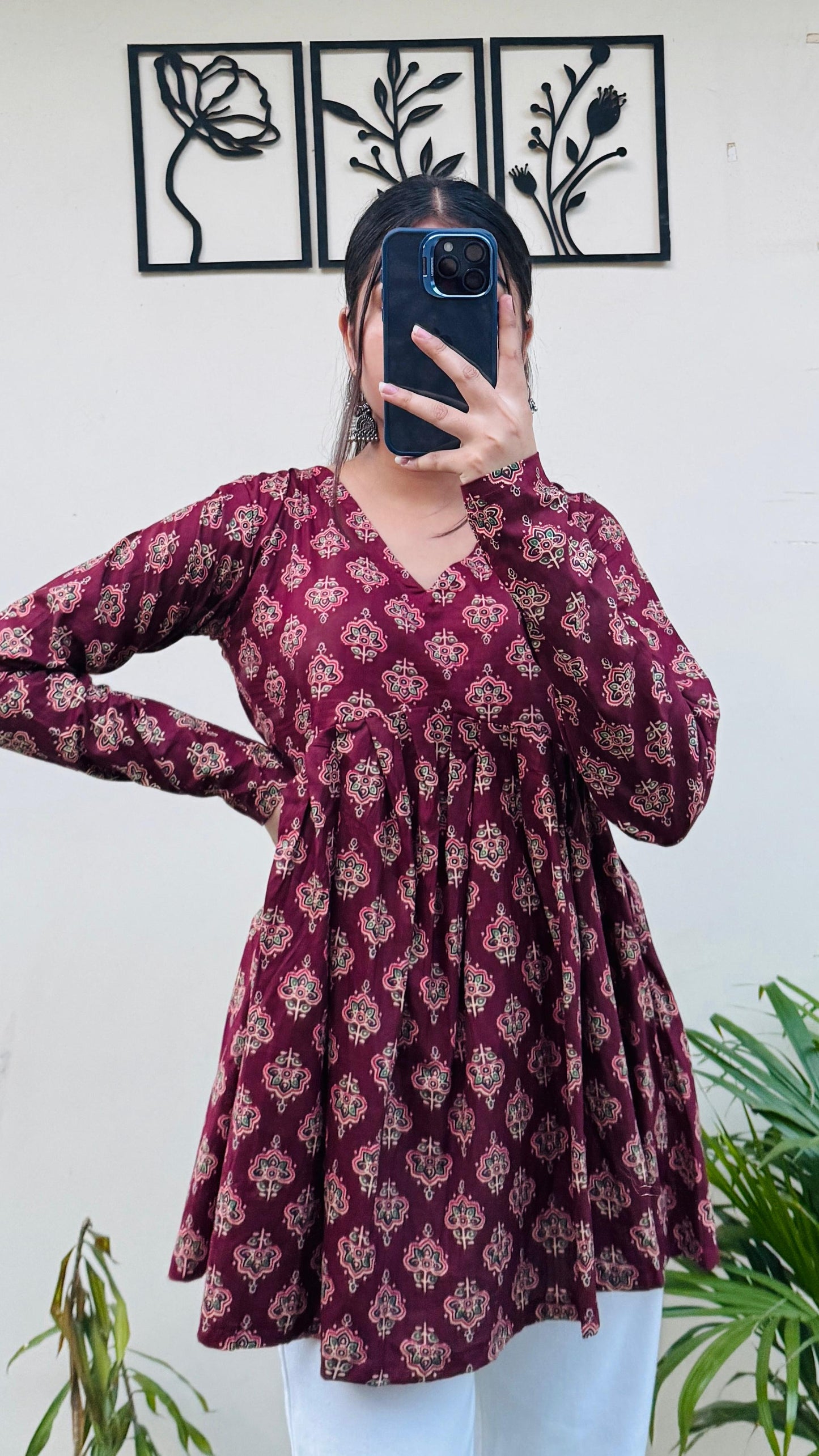 Cotton Flared Ajarakh Print Aliacut Peplum Top