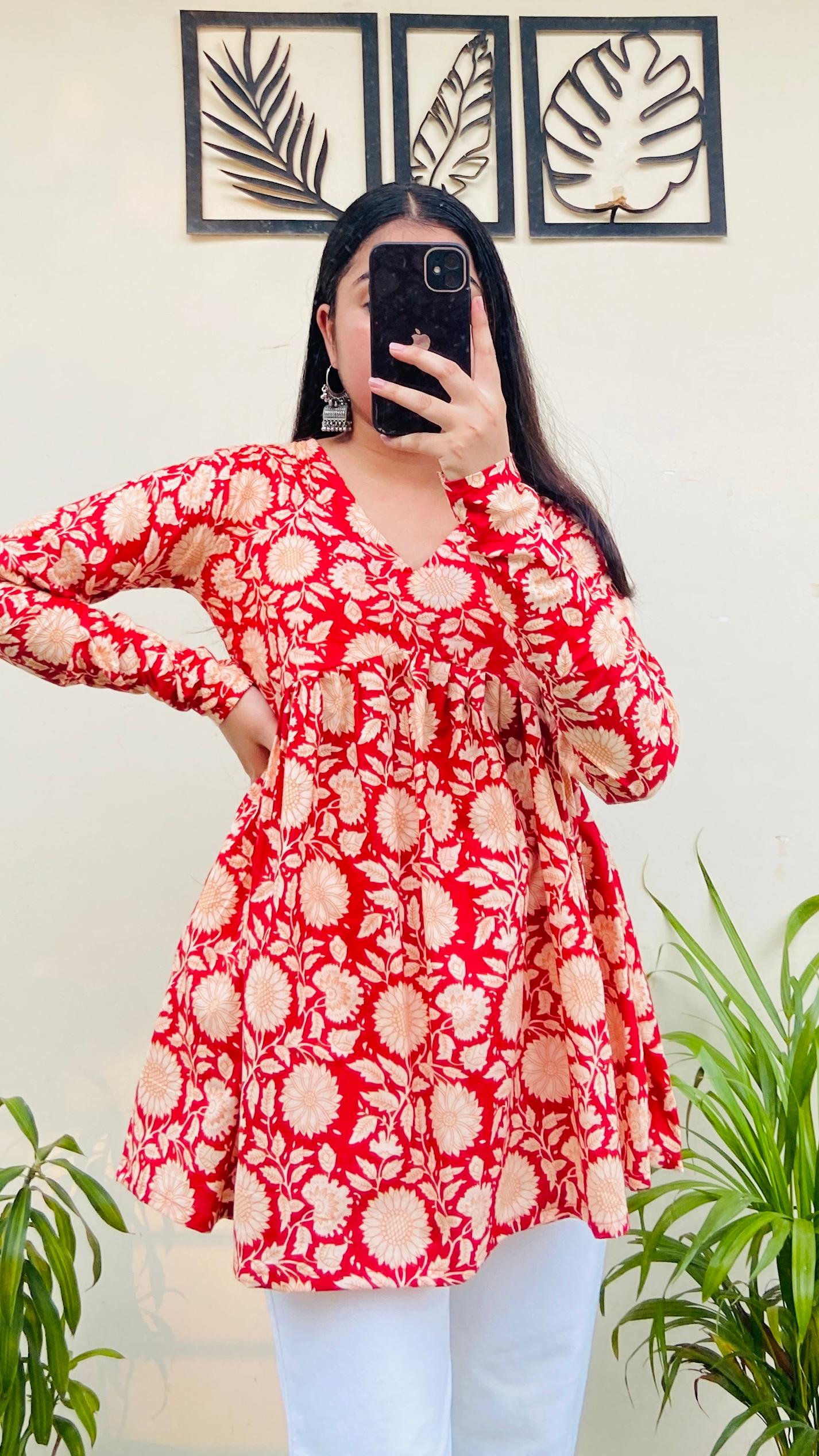 Cotton Flared Printed Aliacut Peplum Top